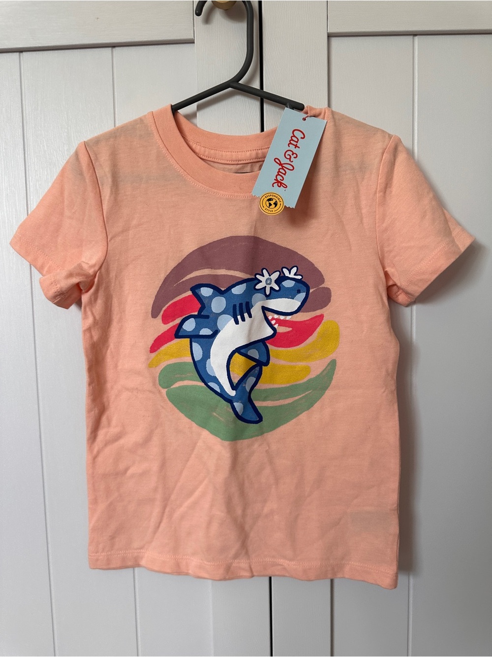 *NWT* Cat & Jack Peach Tee with Blue Shark Graphic